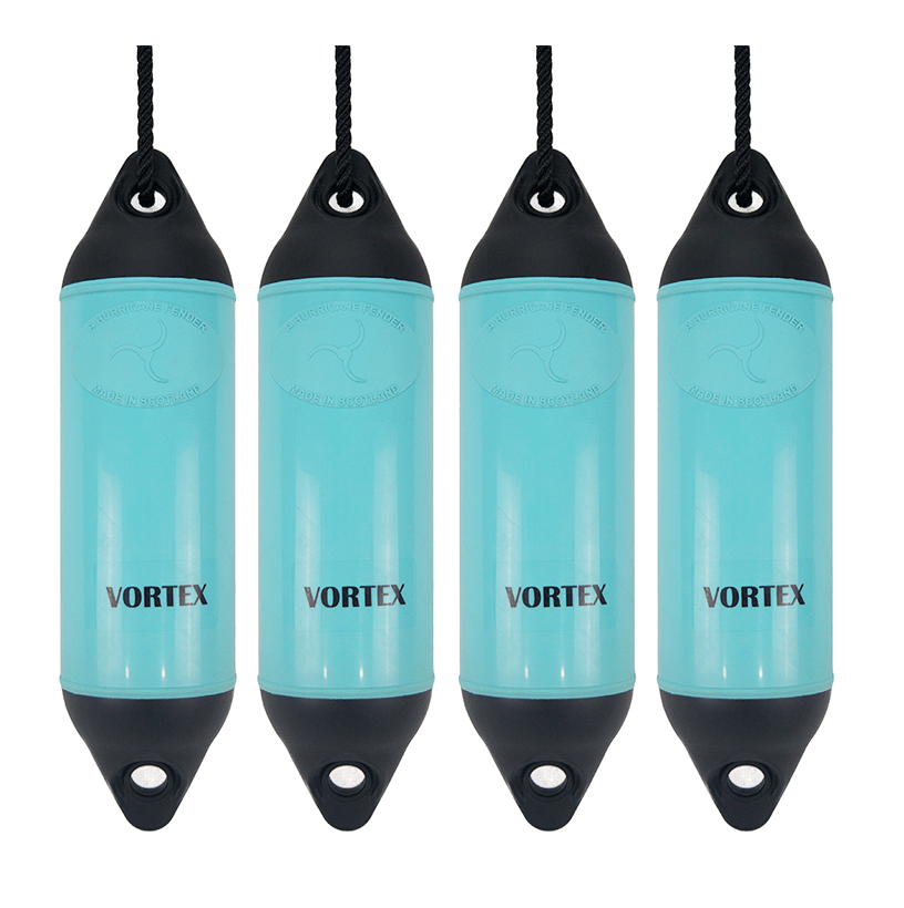 Turquoise PM04 FREE ROPE INFLATED 2 x HURRICANE Vortex Boat Fenders 